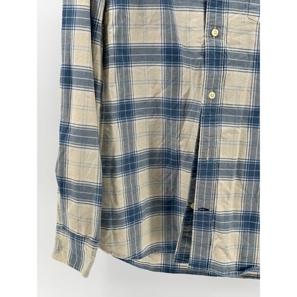GAP Men's Blue-Cream Plaid Button-Up Long Sleeve Standard-Fit Oxford Shirt SZ L - Picture 7 of 10